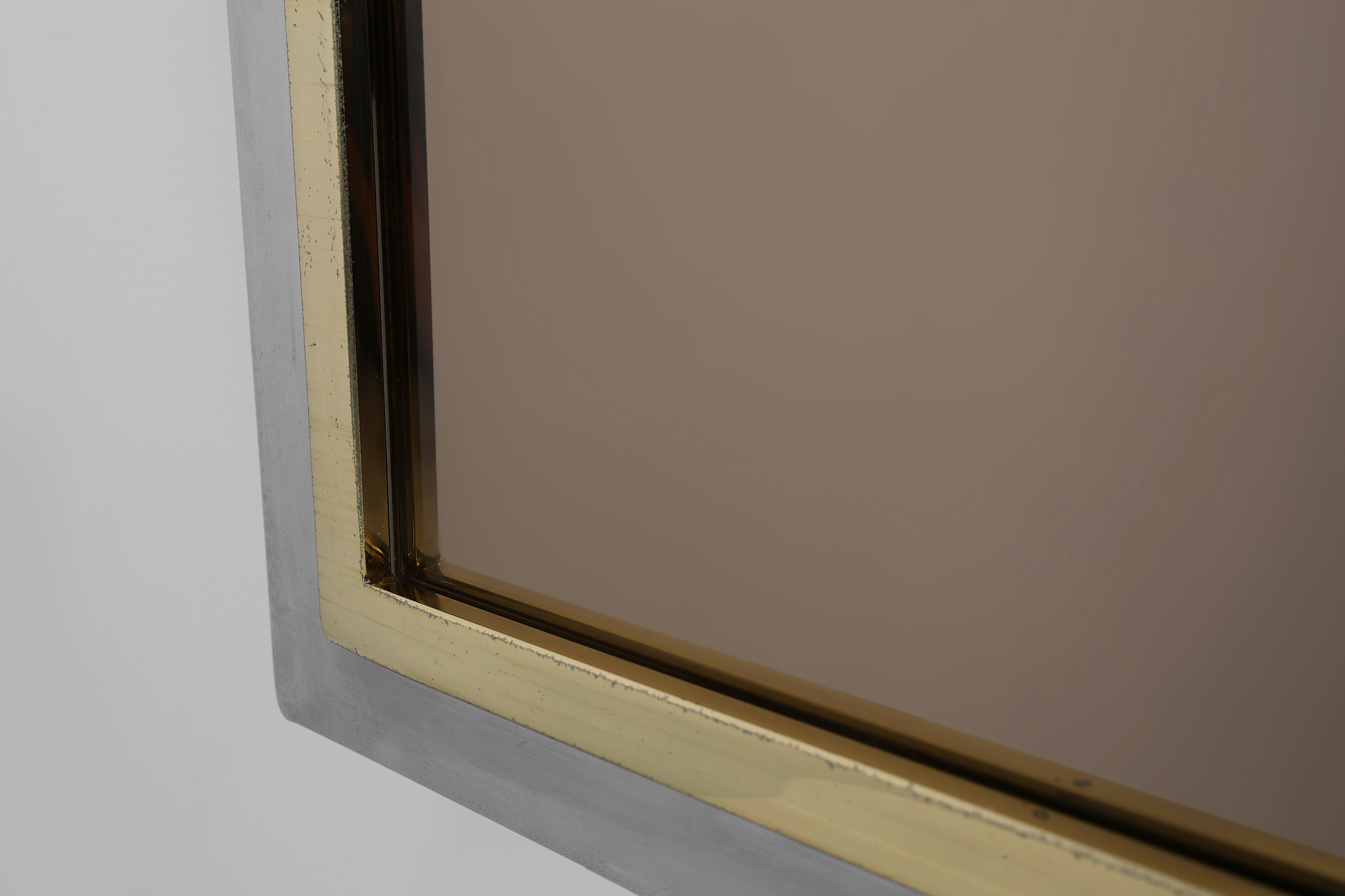 Large Mid-Century Belgo Chrome Mirror in Metal and Fumé Glass, Belgium 1980sthumbnail